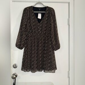 Madewell Mini Dress Womens Small * Black Long Sleeve V Neck * Boho  * Fall